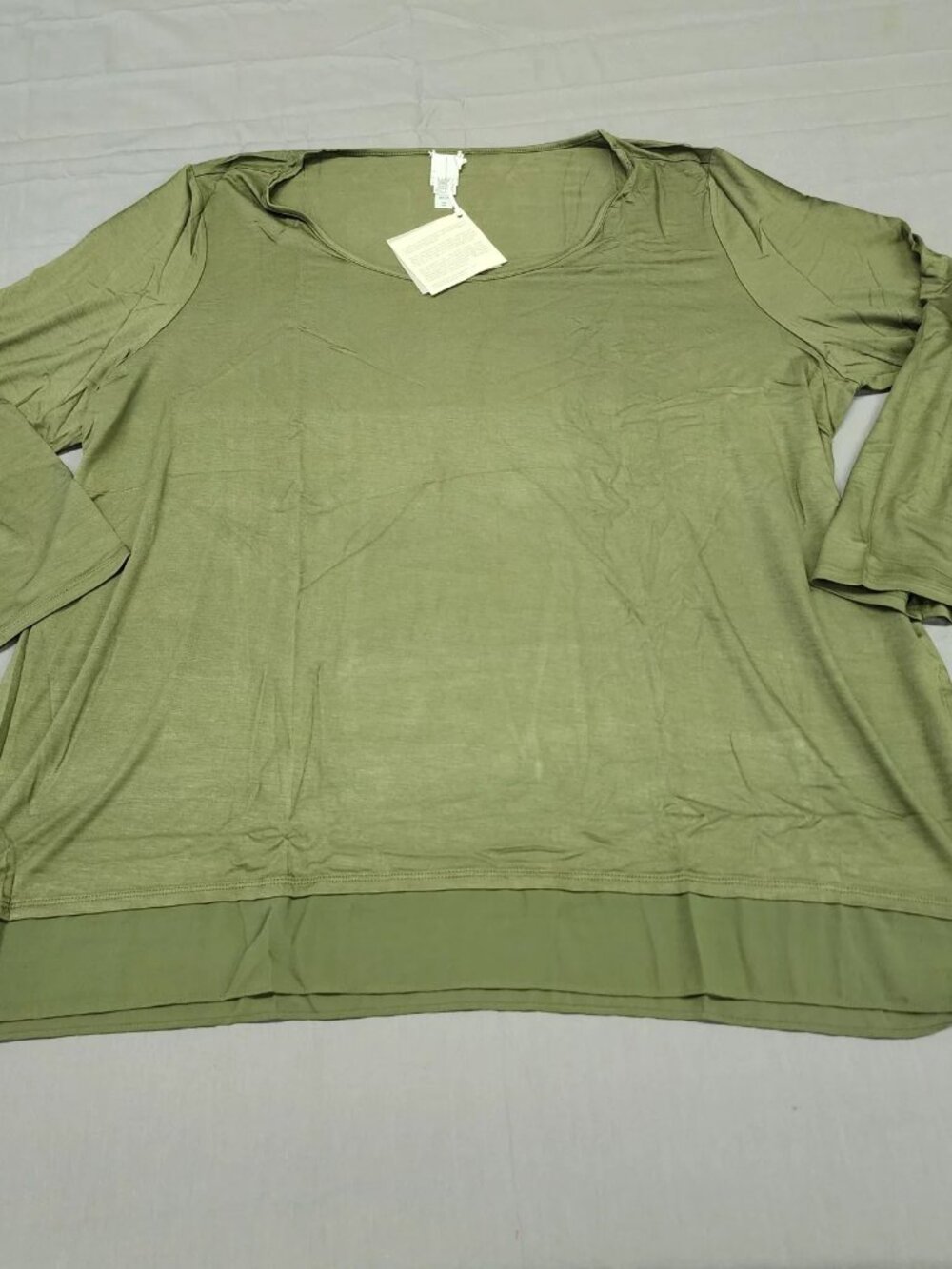 Wynne Layers Womens 3X Olive Green Tunic Top Layered Hem Scoop Neck Plus Size